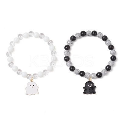 2Pcs Halloween Alloy Enamel Charm Bracelets BJEW-JB12106-1