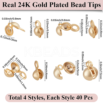 160Pcs 4 Styles Brass Bead Tips KK-BBC0017-42G-1