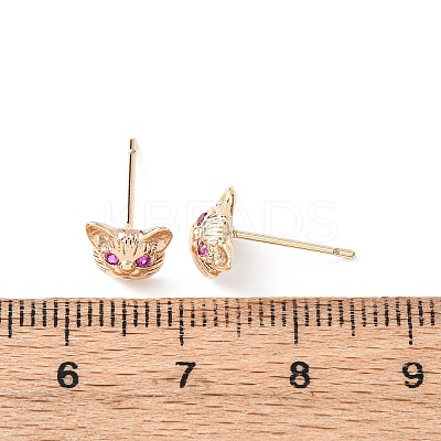 Cat Shape Brass Micro Pave Cubic Zirconia Stud Earrings EJEW-L278-11G-1
