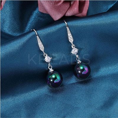 Pearl Earrings with Cubic Zirconia White Freshwater Shell Pearl Dangle Hook Earrings Stud Round Ball Drop Hoop Earrings Brass Jewelry Gift for Women JE1097C-1