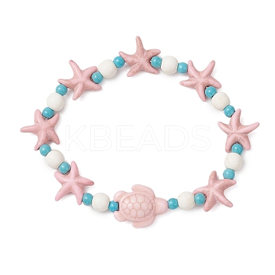 Starfish & Turtle Synthetic Turquoise Beads Stretch Bracelets for Women BJEW-JB12129-01-1