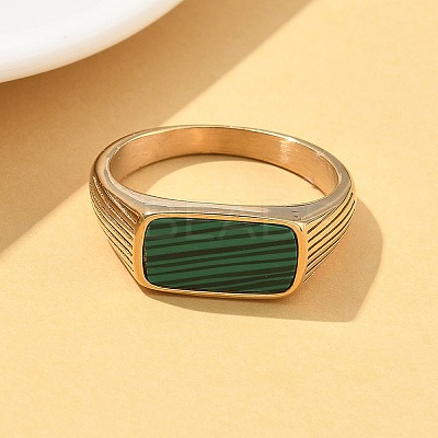 316L Stainless Steel Natural Malachite Finger Rings for Women RJEW-U054-02C-01G-1