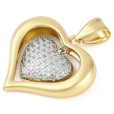 Rack Plating Heart Brass Micro Pave Clear Cubic Zirconia Pendants KK-P287-48A-GP-1