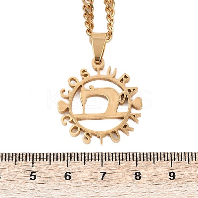 201 Stainless Steel Costura Sewing Machine Holloe Pendant Necklaces NJEW-K283-28G-1