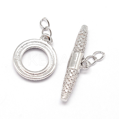 Brass Micro Pave Cubic Zirconia Ring Toggle Clasps ZIRC-E010-24P-1