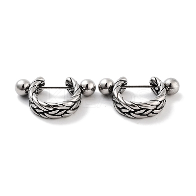 Braided 316 Surgical Stainless Steel Shield Barbell Hoop Earrings EJEW-Z050-58D-AS-1