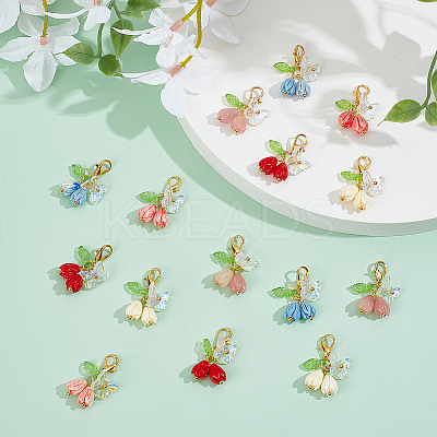 20Pcs 5 Colors Rose Butterfly Resin Pendant Decoration HJEW-GO00218-1