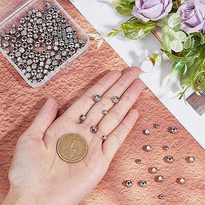 180pcs 6 Styles 202 Stainless Steel Beads STAS-DC0015-05-1