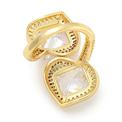 Rack Plating Brass Micro Pave Cubic Zirconia Heart Open Cuff Ring for Women RJEW-C082-16G-1