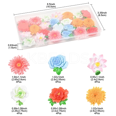 24Pcs 6 Styles Opaque Resin Flowers Cabochons RESI-FS0002-16-1