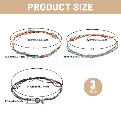 3Pcs 3 Styles Cotton with Glass & Plastic Beads Hat Bands DIY-CA0007-55-1