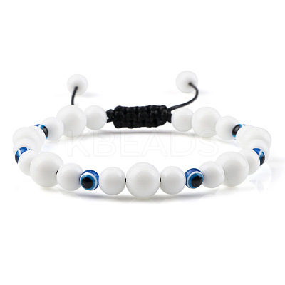 Round Natural White Jade Braided Beaded Bracelets XM7085-4-1