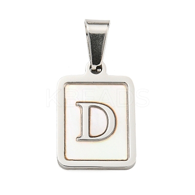 304 Stainless Steel Pave Natural White Shell Pendants STAS-S130-03P-D-1
