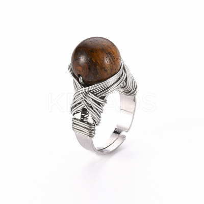 Adjustable Gemstone Round Finger Rings RJEW-T019-01A-P-1