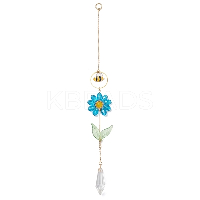 Alloy Enamel Bee & Glass Flower Crystal Suncatcher HJEW-TA00475-04-1