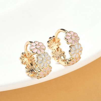 Daisy Brass Enamel Hoop Earrings for Women LS-EJEW-G434-01G-02-1