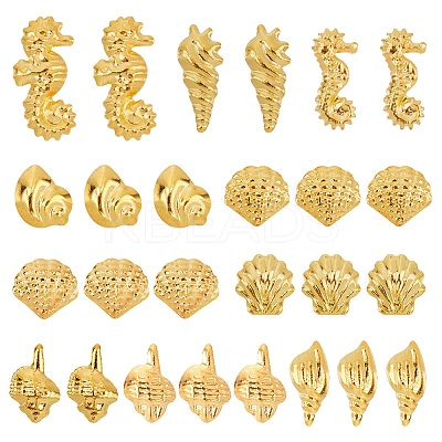 1000pcs 10 Styles Marine Theme Alloy with Brass Cabochons MRMJ-SC0001-33-1