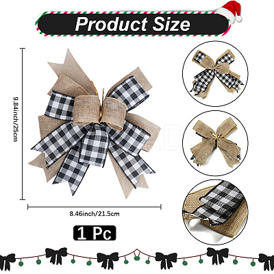 1Pc Christmas Linen Big Bowknot Decorations AJEW-CN0005-55B-1