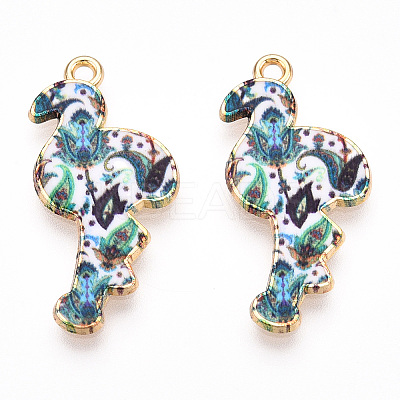 Printed Light Gold Tone Alloy Pendants ENAM-N056-210F-1