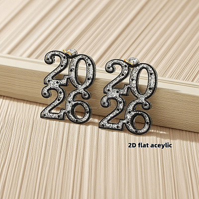 Number 2026 Acrylic Dangle Earrings FS-WG1037B-02-1