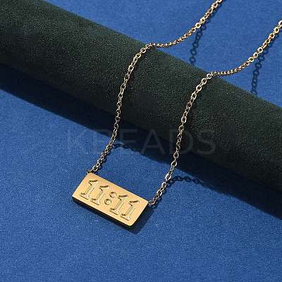 304 Stainless Steel 11:11 Number Rectangle Pendant Necklace with Cable Chains for Women NJEW-NH0001-04G-1