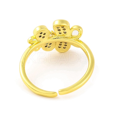 Butterfly Brass Micro Pave Clear Cubic Zirconia Open Cuff Rings for Women RJEW-U003-08G-1