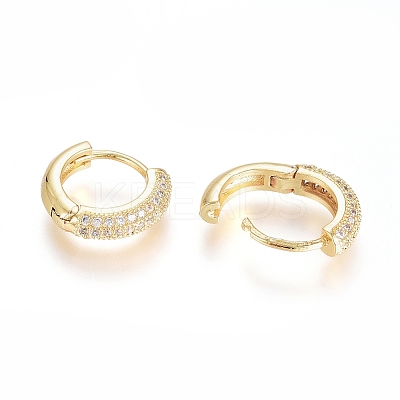 Brass Micro Pave Clear Cubic Zirconia Huggie Hoop Earrings LS-EJEW-G275-02G-1