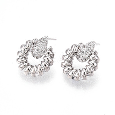 Brass Micro Pave Cubic Zirconia Stud Earrings KK-T074-45P-1