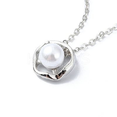 Plating Alloy Acrylic Pearl Pendant Necklaces NJEW-S424-02P-1