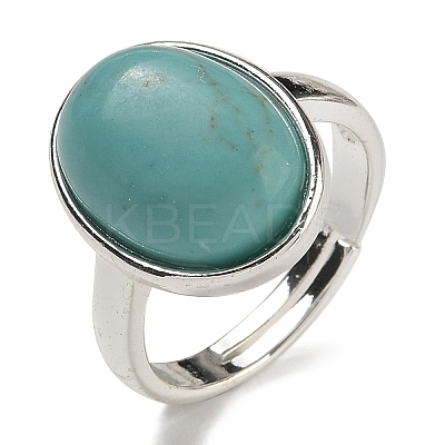Synthetic Green Turquoise Oval Adjustable Rings RJEW-K371-07S-18-1