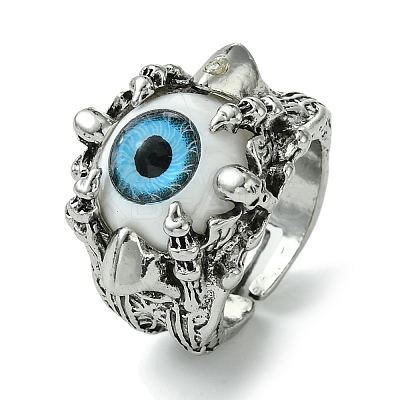 Evil Eye Alloy Acrylic Adjustable Rings RJEW-K275-51AS-01-1