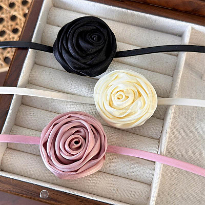 1Pc Fabric French Rose Flower Pendant PU Leather Choker Women's Necklaces NJEW-CL0001-06C-1