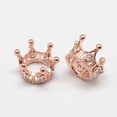 Crown Brass Micro Pave Grade AAA Cubic Zirconia Large Hole Beads LS-ZIRC-O022-60RG-NR-1