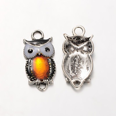 Owl Antique Silver Tone Alloy Rhinestone Enamel Pendants ENAM-N041-01C-1