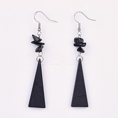 Pear Wood Dangle Earring EJEW-JE03156-03-1