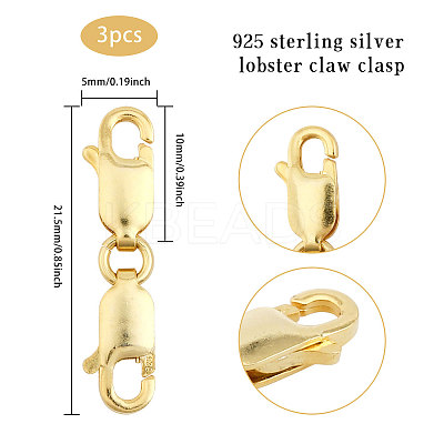 3Pcs 3 Color 925 Sterling Silver Lobster Claw Clasps STER-GL0001-01-1
