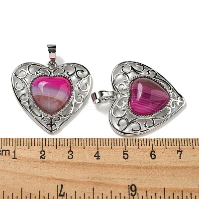 Natural Banded Agate Dyed Peach Love Heart Pendants G-G158-01X-1