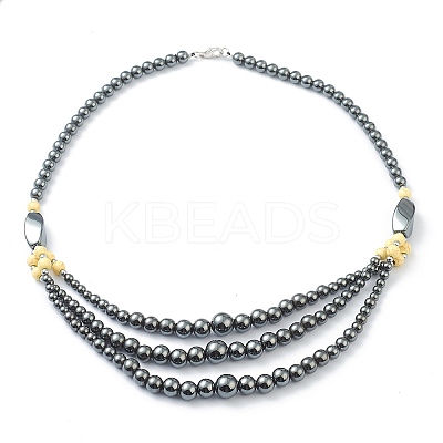 Non-Magnetic Synthetic Hematite & Turquoise Beades 3 Layer Necklaces NJEW-H307-01B-1
