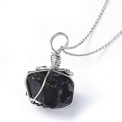 Natural Tourmaline Pendant Necklaces NJEW-JN02424-1