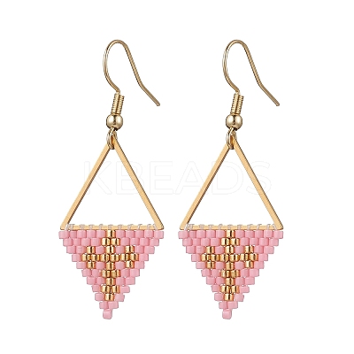 Handmade Glass Seed Beads Rhombus Dangle Earrings EJEW-MZ00542-04-1