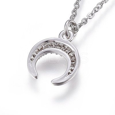 Brass Micro Pave Cubic Zirconia Pendant Necklaces NJEW-L146-07-1