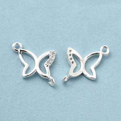 Rack Plating Brass Micro Pave Clear Cubic Zirconia Connector Charms KK-E081-04S-1