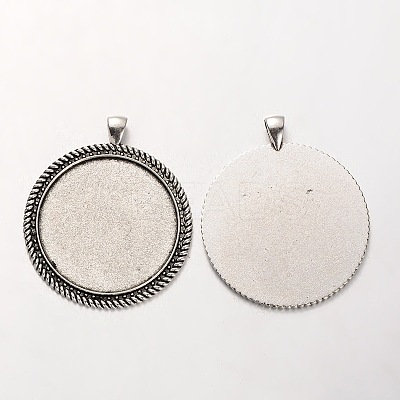 Tibetan Style Alloy Flat Round Pendant Cabochon Bezel Settings PALLOY-J494-44AS-1