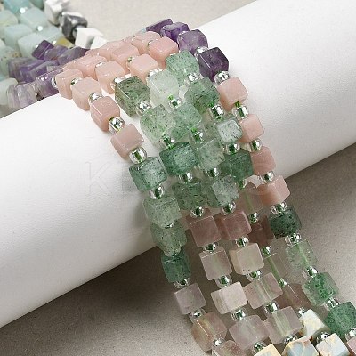Natural Green Strawberry Quartz & Pink Opal & Southern Jade & Flower Amazonite & Amethyst & Howlite Beads Strands G-H333-03L-1
