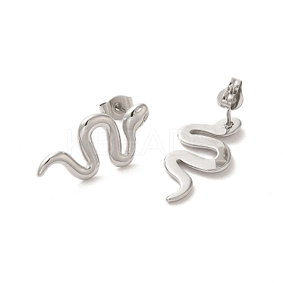 Non-Tarnish 304 Stainless Steel Snake Stud Earrings for Women EJEW-A035-01P-1