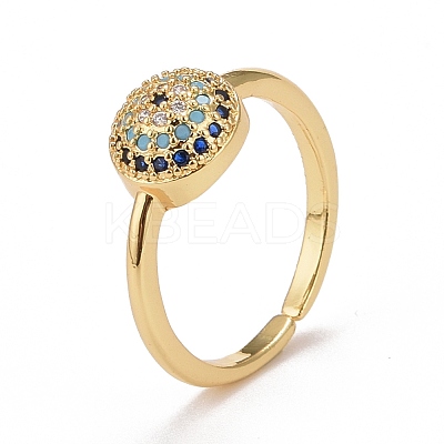 Colorful Cubic Zirconia Flat Round Open Cuff Ring RJEW-G251-02G-1