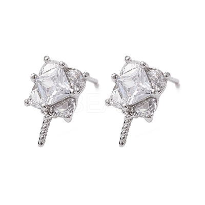 Brass Micro Pave Cubic Zirconia Studs Earrings Findings KK-K360-29P-1