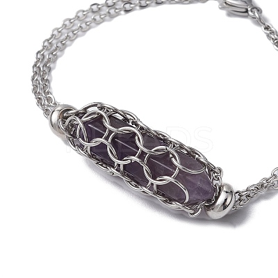 Natural Amethyst Bullet Link Bracelets BJEW-JB09813-02-1