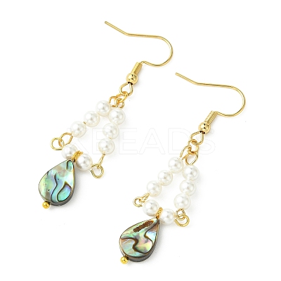 Paua Shell Dangle Earrings EJEW-JE07179-1
