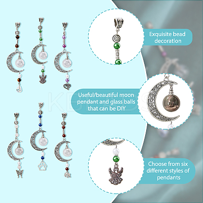 6Pcs 6 Style Moon Perfume Bottle Urn Ashes Tibetan Style Alloy Pendant Decorations HJEW-AB00227-1